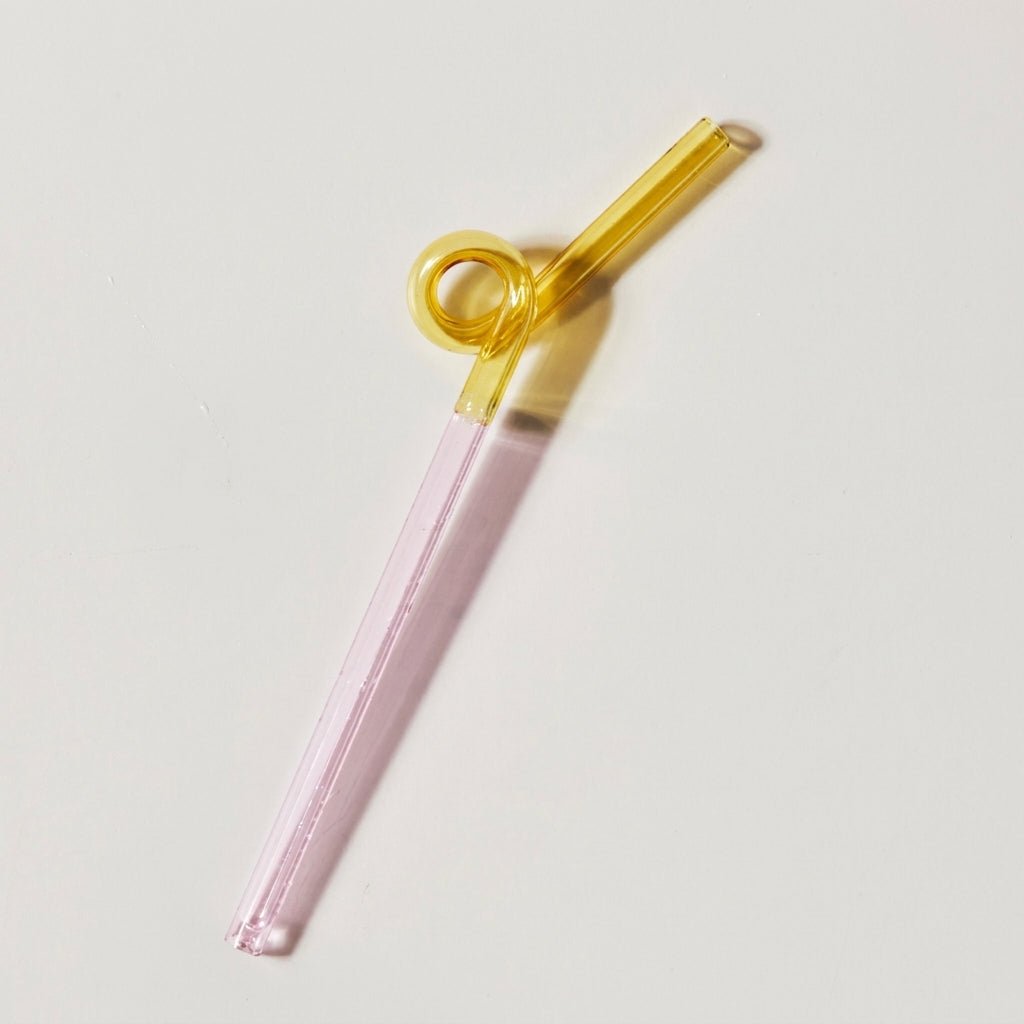 Wiederverwendbarer gedrehter Glasstrohhalm - Trinkgeschirr - Gelb - Rosa - Voldeva