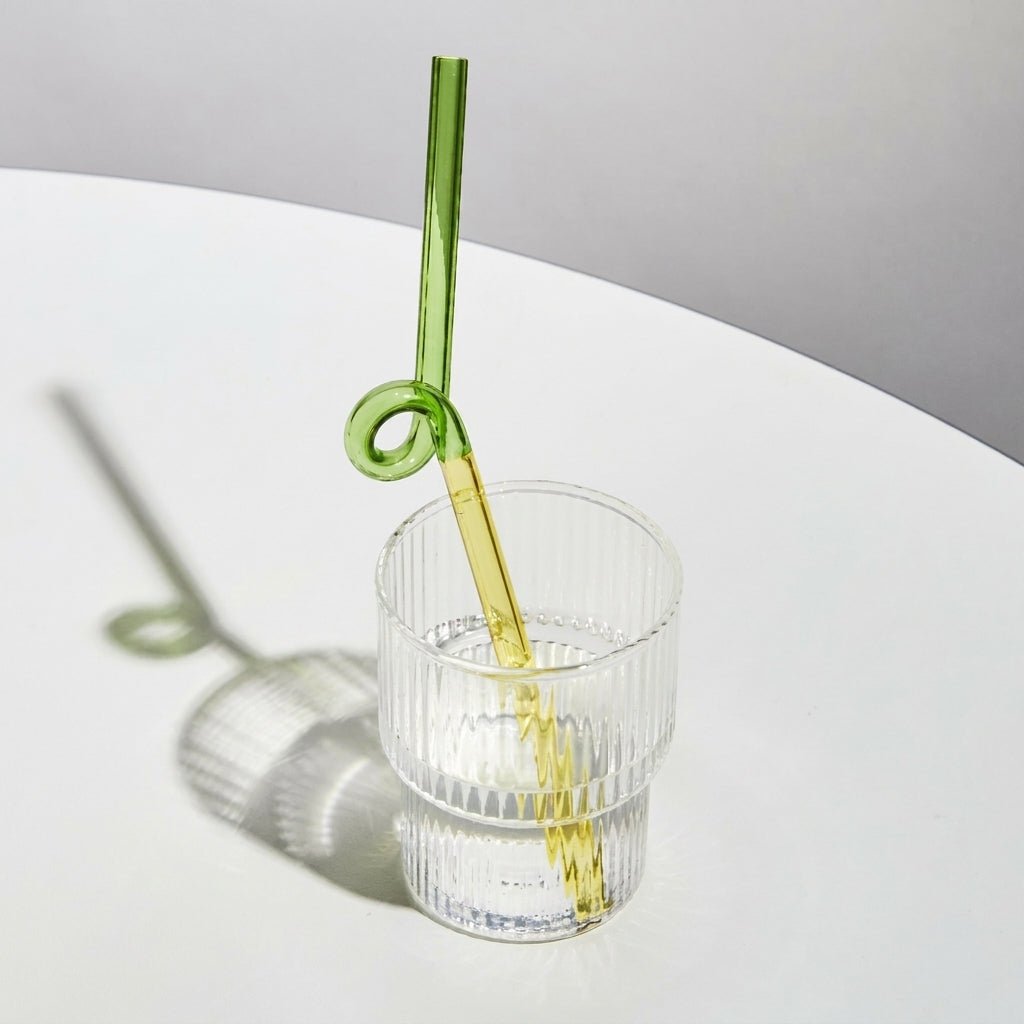 Wiederverwendbarer gedrehter Glasstrohhalm - Trinkgeschirr - Grün - Gelb - Voldeva