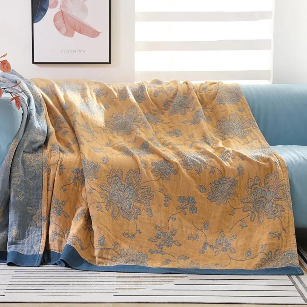 Wohndecke mit Blumenmuster - Blankets - Gelb - Voldeva