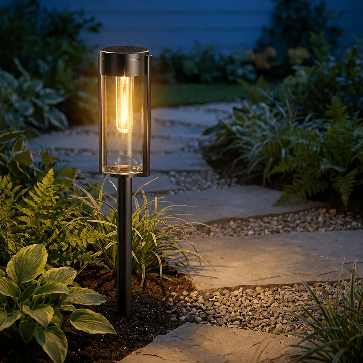 Zylinderförmige Solar-Gartenwegleuchten auf Stäben - Landscape Pathway Lighting - Voldeva