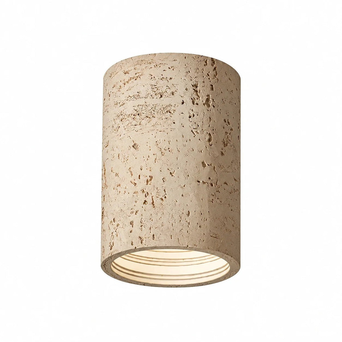 Zylindrische Deckenleuchte im Wabi-Sabi Design mit Travertin-Optik - Ceiling Light Fixtures - Beige - Voldeva