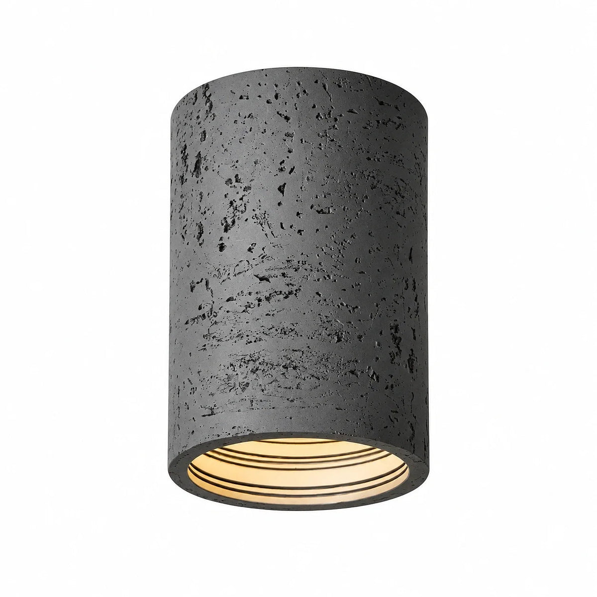 Zylindrische Deckenleuchte im Wabi-Sabi Design mit Travertin-Optik - Ceiling Light Fixtures - Grau - Voldeva