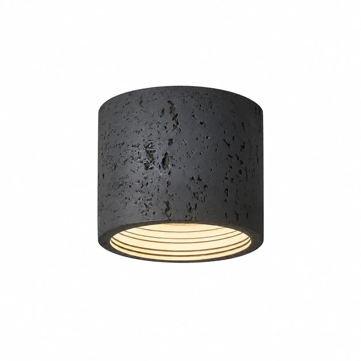 Zylindrische Deckenleuchte im Wabi-Sabi Design mit Travertin-Optik - Ceiling Light Fixtures - Schwarz - Voldeva