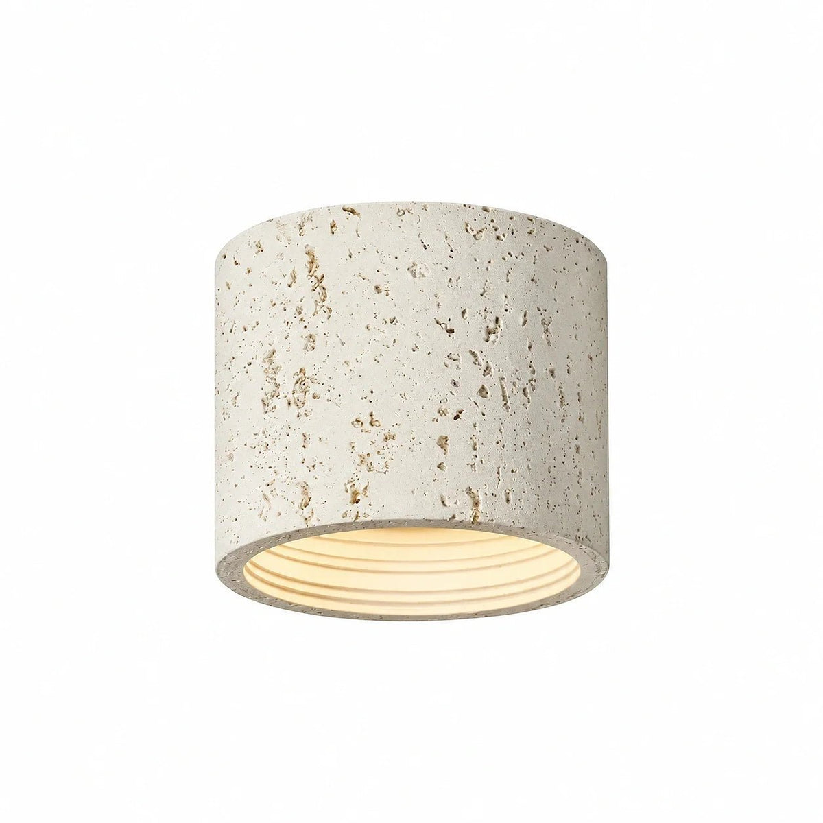 Zylindrische Deckenleuchte im Wabi-Sabi Design mit Travertin-Optik - Ceiling Light Fixtures - Weiß - Voldeva