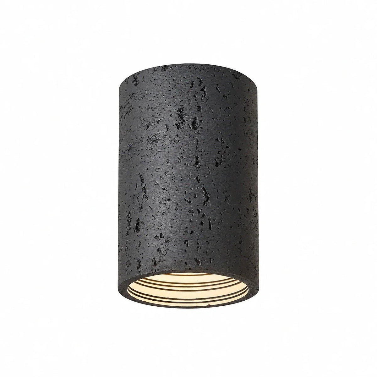 Zylindrische Deckenleuchte im Wabi-Sabi Design mit Travertin-Optik - Ceiling Light Fixtures - Schwarz - Voldeva